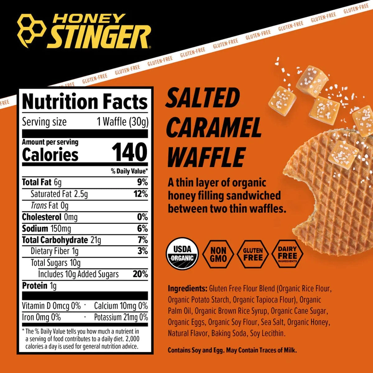 Honey Stinger Gluten Free Salted Caramel Waffle 2 Honey Stinger Gluten Free Salted Caramel Waffle - Image 2