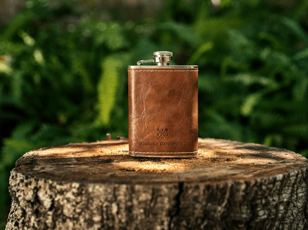 Leather Wrapped VG Stainless Steel Flask By Vintage Gentlemen 1 Leather Wrapped VG Stainless Steel Flask By Vintage Gentlemen